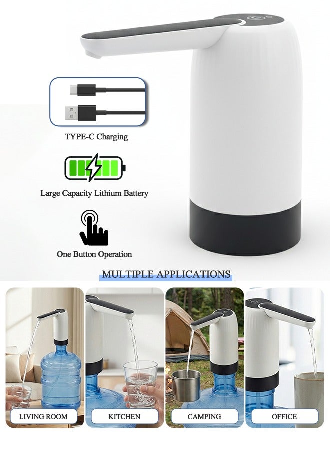 BASILKIT Rechargeable Water Dispenser Portable Pump with Easy Press Mechanism and USB Charge Plug and Play White and Black Portable for Home, Office, Travel - Image 2